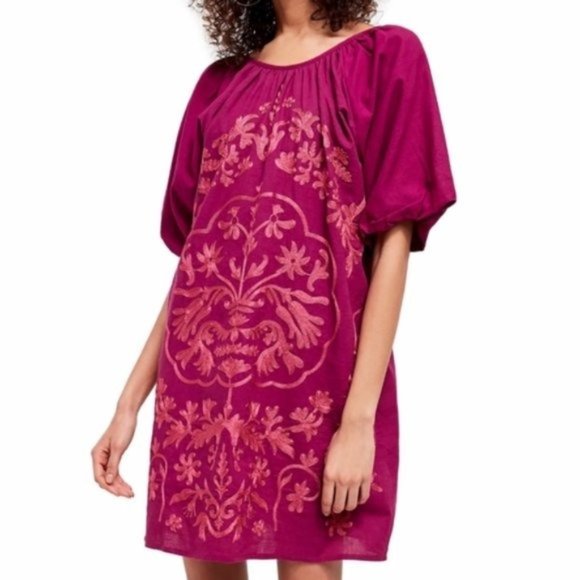 FREE PEOPLE Fiona Embroidered Dress Plum NWT Size Medium - Picture 3 of 5